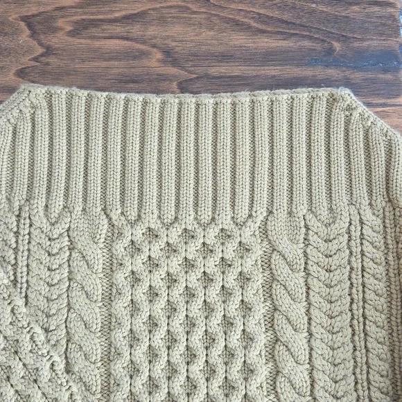 Proenza Schouler White Label Chunky Cable Bell Sleeve Crop Sweater Tan/Gold XS